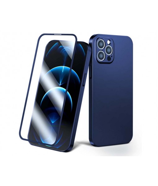 Husa iPhone 13 Pro Max, Premium, Pachet Joyroom 360 Husa Spate Si Folie Sticla Securizata Full Cover, Albastru